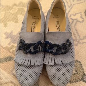Softwaves Women's Perforated Gray Loafers with Navy Accent